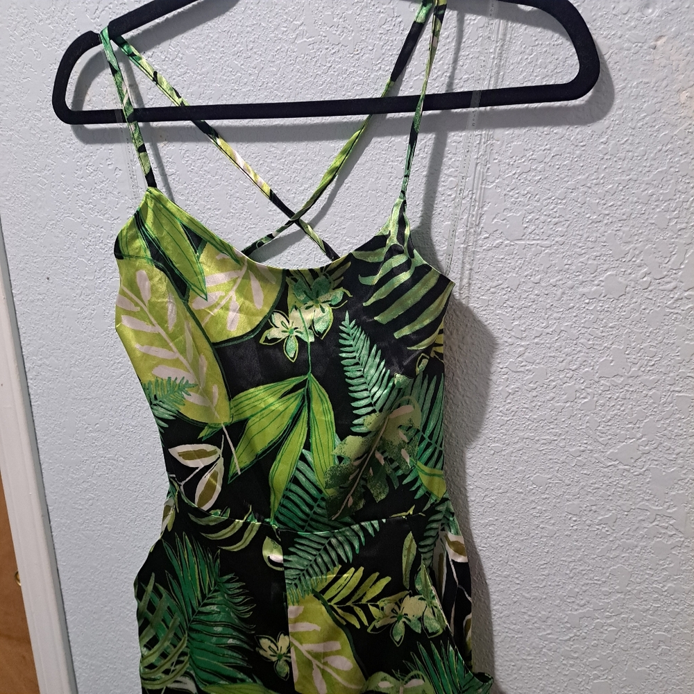 Aligned With You Satin Green Jumpsuit Tropical Fashion Nova - Picture 4 of 9